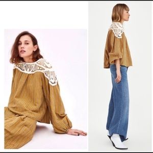 Zara Crochet Lace Puffed Shoulder Oversized Tops